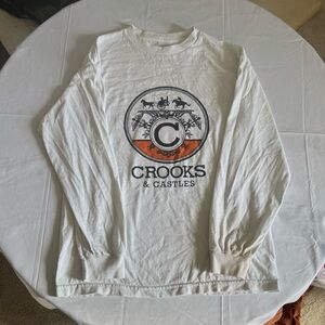 Crooks & Castles White Long Sleeve with Black and Orange Logo